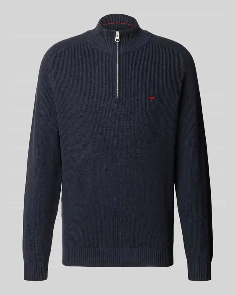 Fynch-Hatton Regular Fit Strickpullover aus reiner Baumwolle mit Troyer-Kragen Marine
