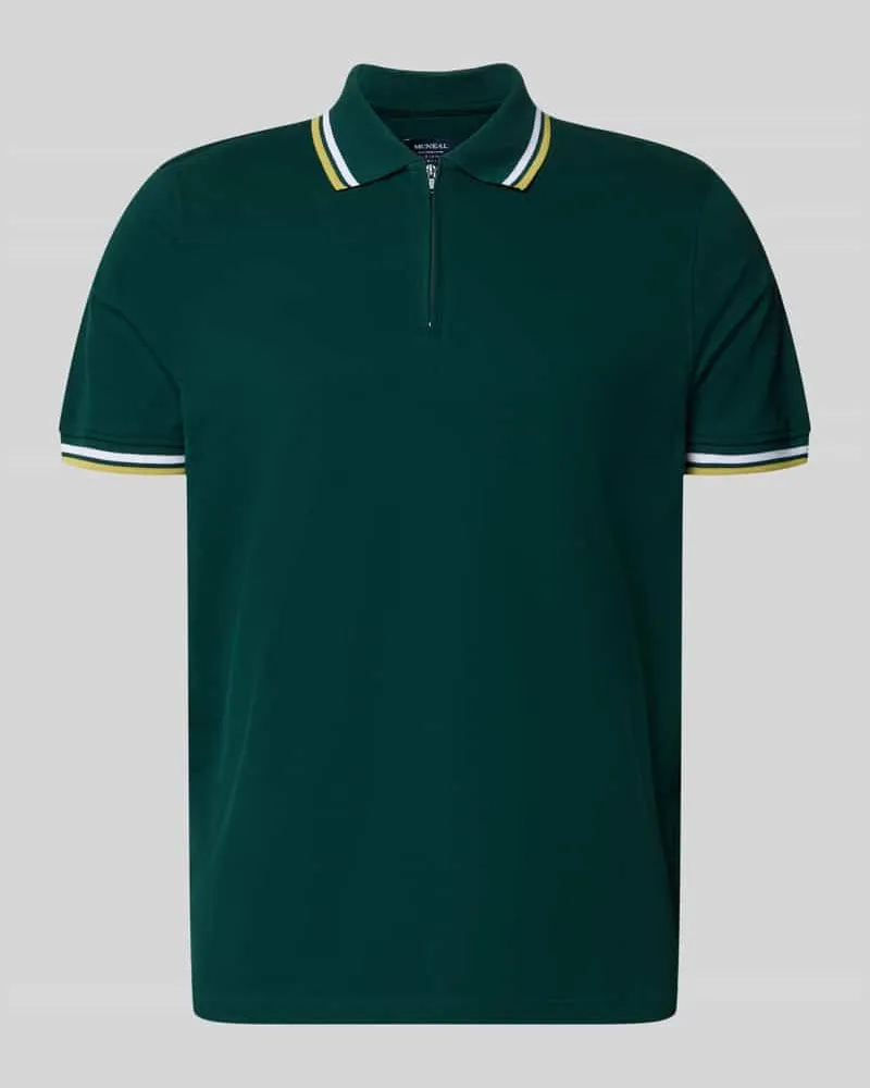 McNeal Slim Fit Poloshirt mit Kontraststreifen und Reißverschluss Neon