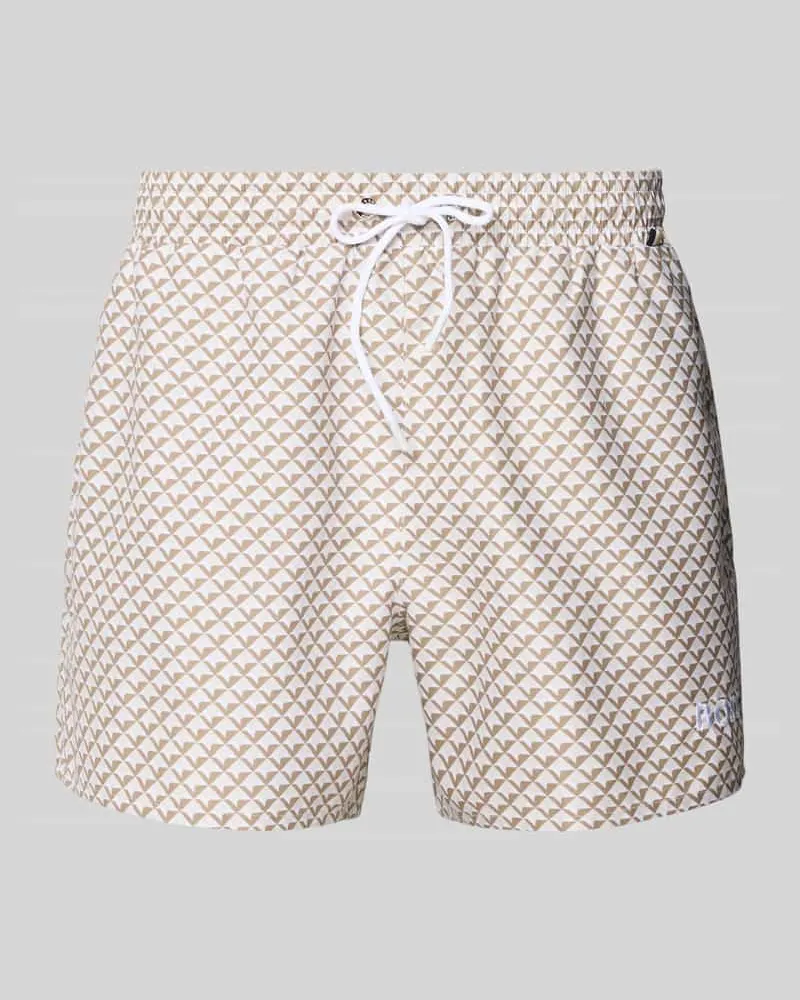HUGO BOSS Relaxed Fit Badeshorts mit Allover-Muster Modell 'CATFISH Beige