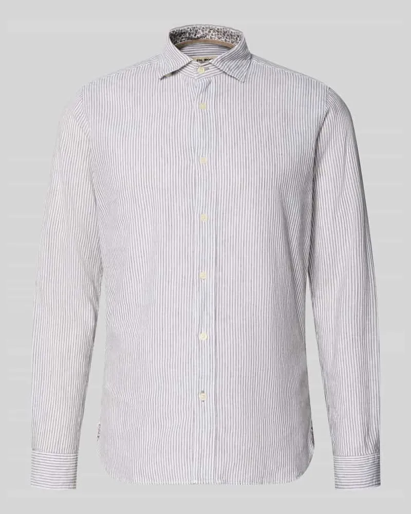 FIL NOIR Slim Fit Business-Hemd aus Leinen-Baumwoll-Mix Modell 'Roma Khaki