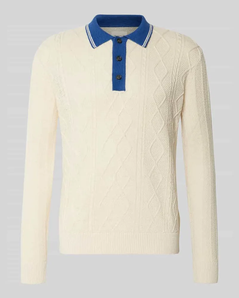 Gant Strickpullover aus Leinen-Mix mit Polokragen Weiss
