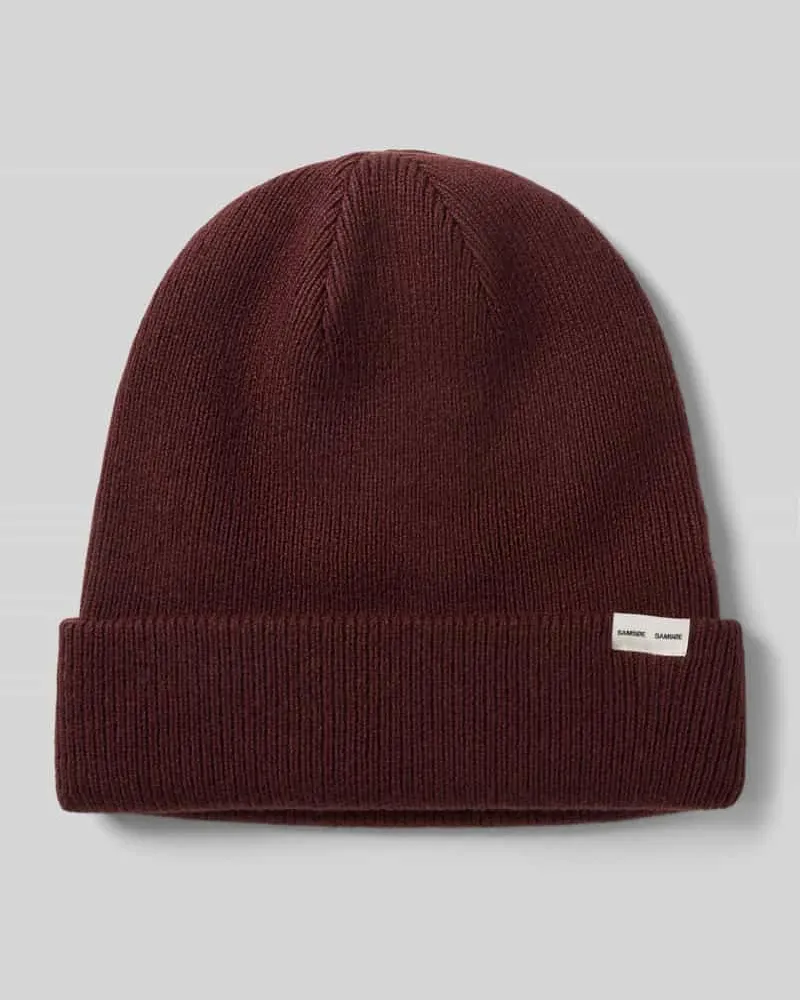 Samsøe & Samsøe Mütze in Strick-Optik mit Label-Patch Bordeaux