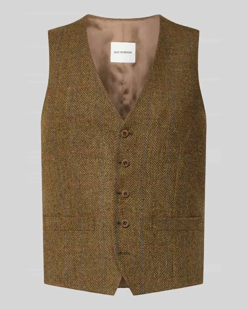 Roy Robson Regular Fit Weste aus reiner Viskose mit Paspeltasschen Khaki
