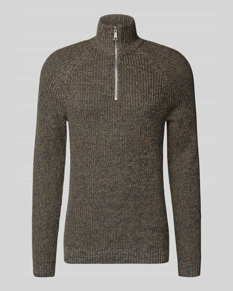 Blend Slim Fit Strickpullover mit Reißverschluss Modell 'Darik Anthrazit