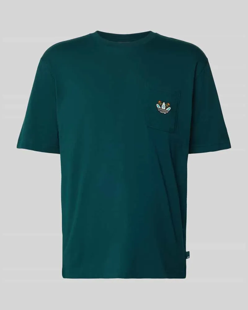 adidas T-Shirt mit Brusttasche und Label-Stitching Dunkelgruen