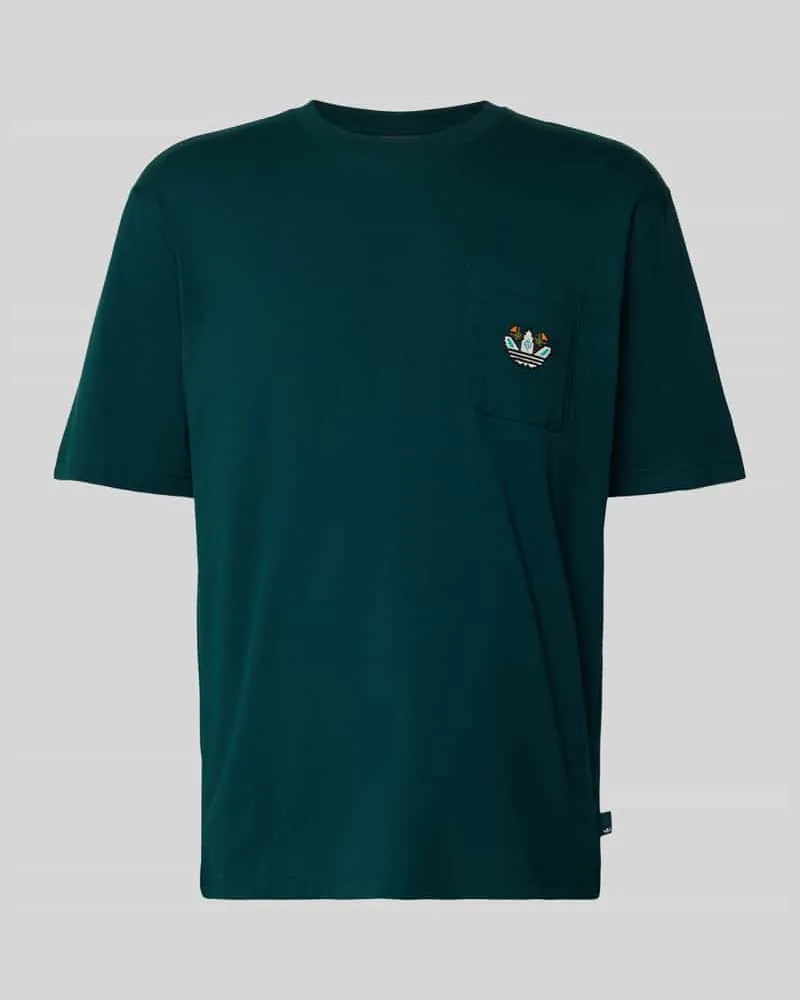 adidas T-Shirt mit Brusttasche und Label-Stitching Dunkelgruen