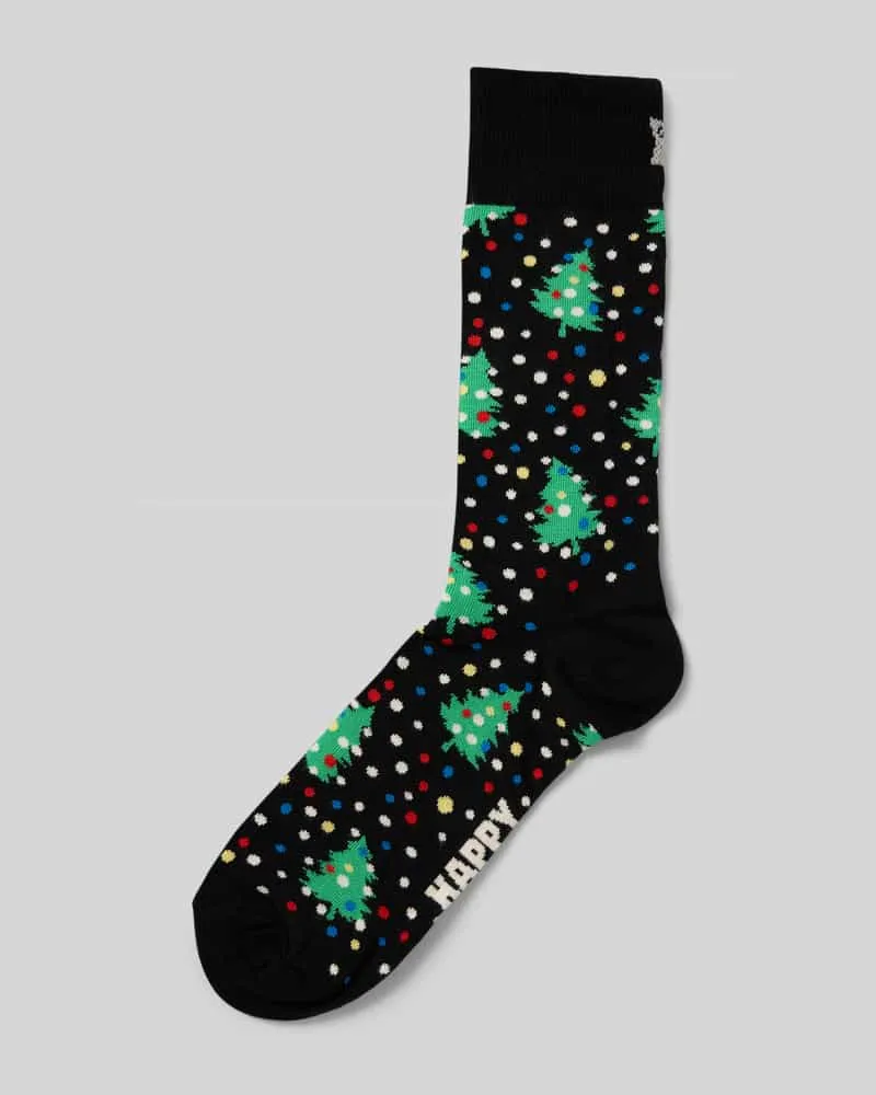 Happy Socks Regular Fit Socken mit Logo-Stitching Modell 'Christmas Night Black