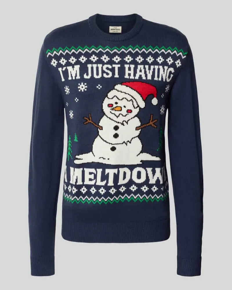 MONTEGO Strickpullover im Allover-Look Modell 'SNOWMAN MELT Marine