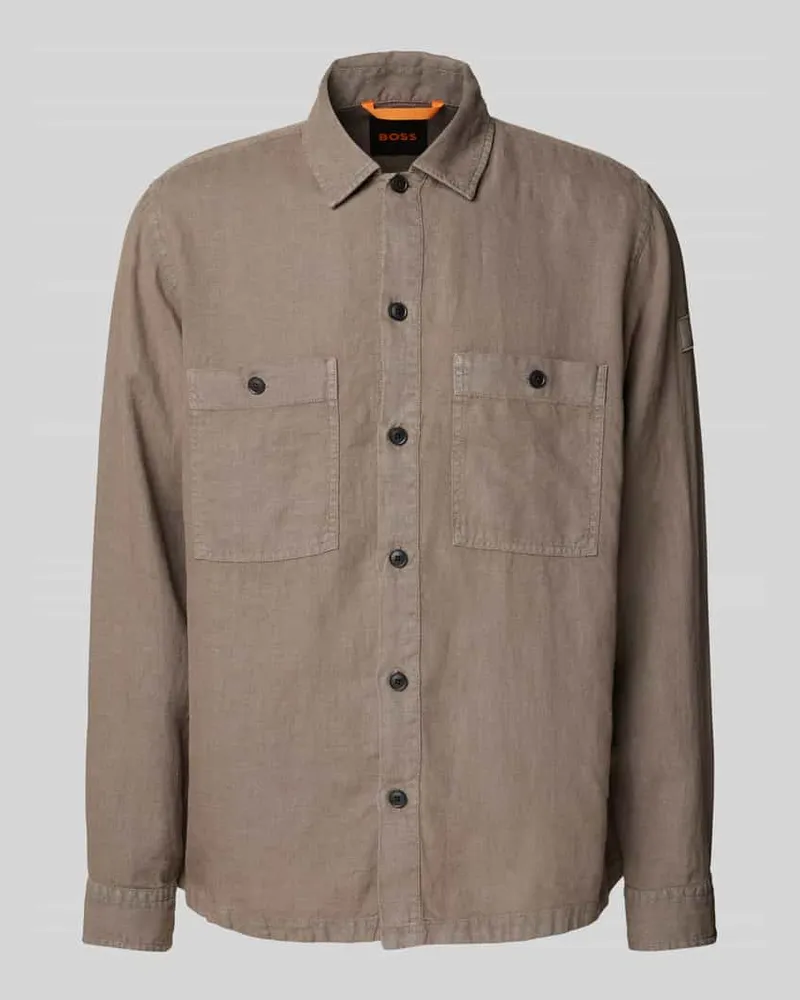 HUGO BOSS Regular Fit Leinenhemdjacke mit Brusttaschen Modell 'Locky 