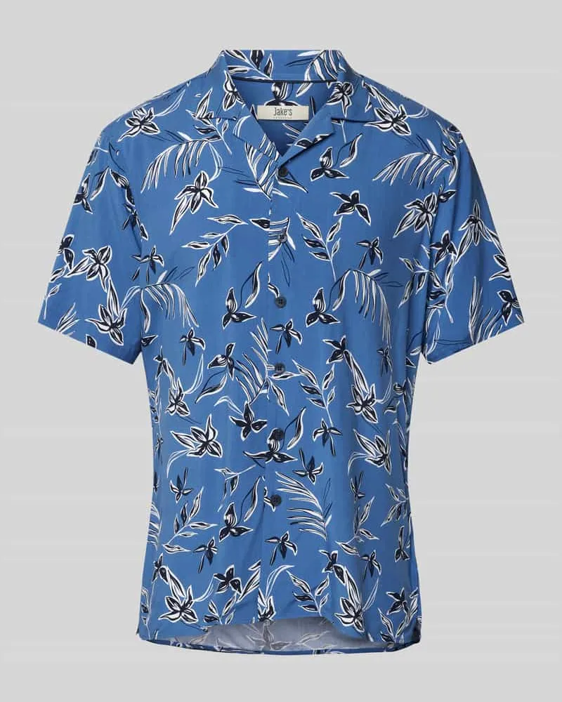 JAKE*S Freizeithemd aus reiner Viskose Jeansblau