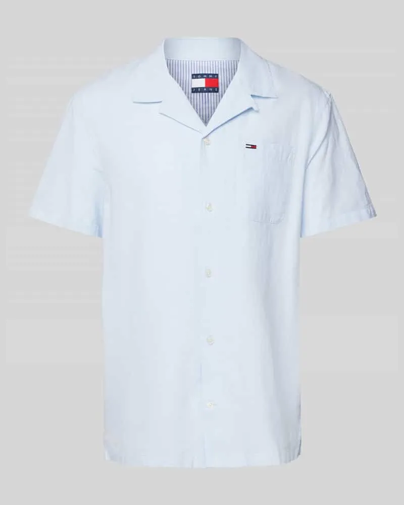 Tommy Hilfiger Regular Fit Freizeithemd aus Baumwoll-Leinen-Mix Hellblau