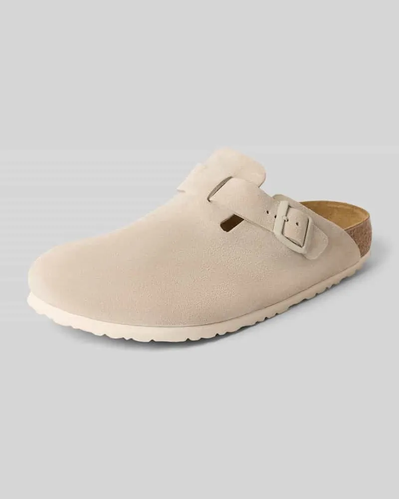 Birkenstock Slides aus Leder mit Dornschließe Modell 'BOSTON Ecru