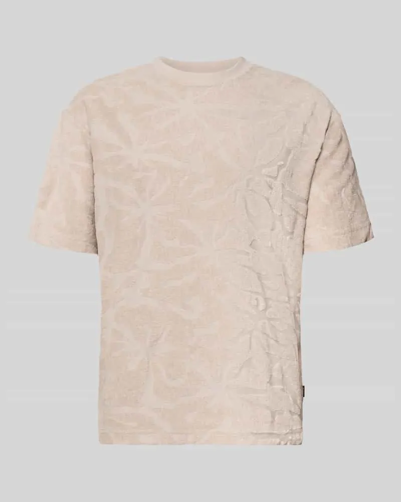 HUGO BOSS Regular Fit T-Shirt aus Baumwoll-Mix Modell 'TE_FLOWER Sand