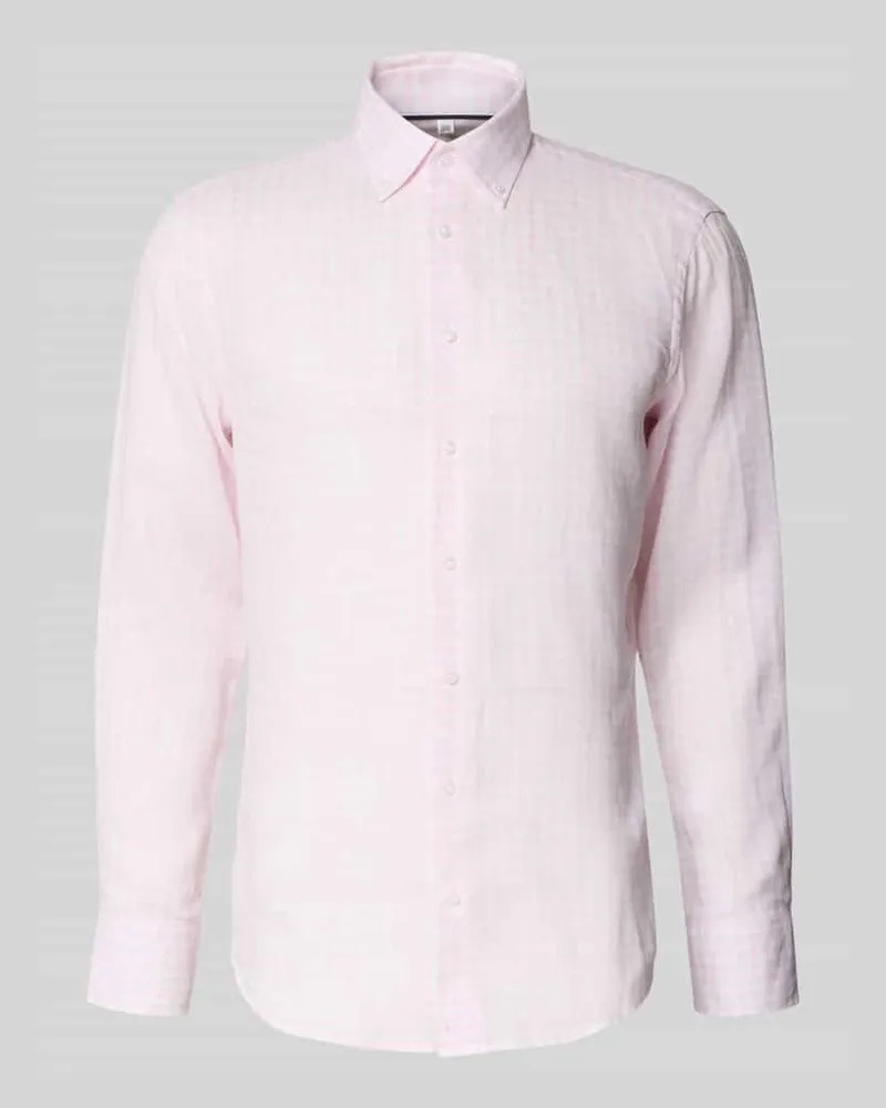 Christian Berg Regular Fit Leinenhemd mit Button-Down-Kragen Hellrosa