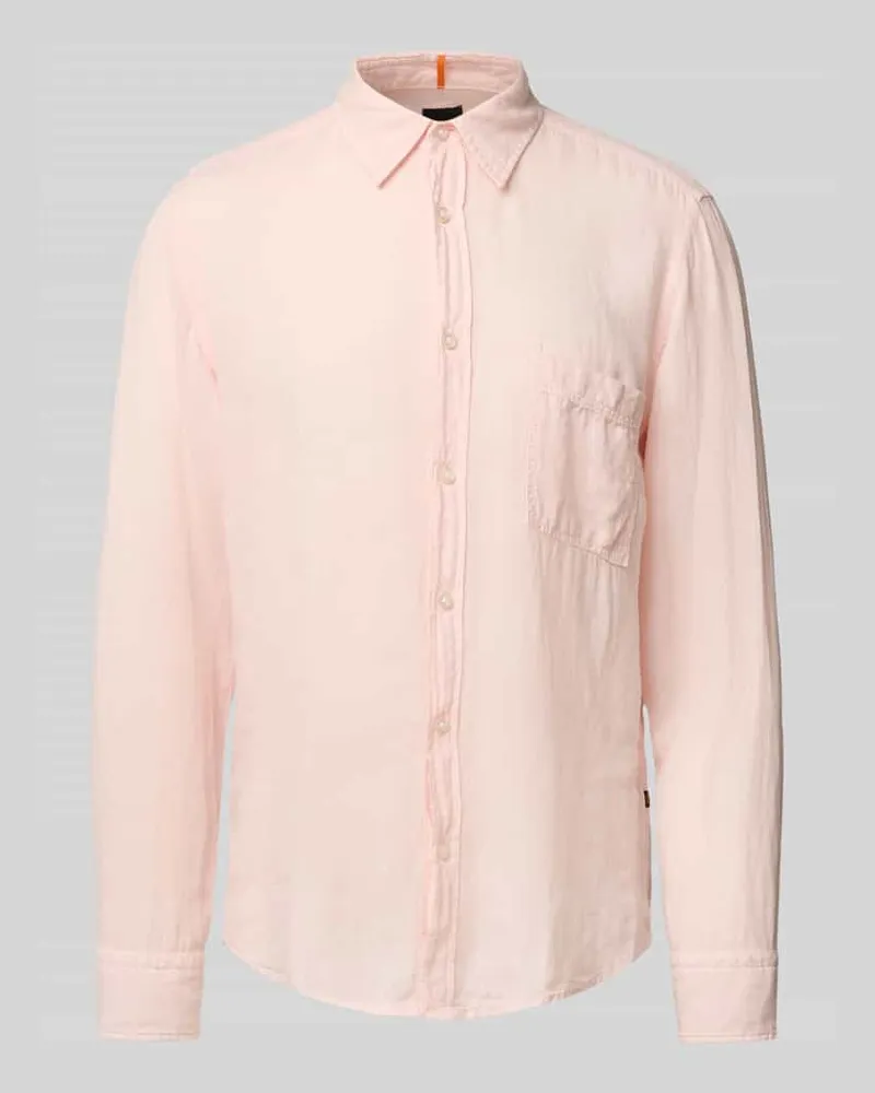 HUGO BOSS Regular Fit Leinenhemd mit Brusttasche Modell 'Relegant Rosa