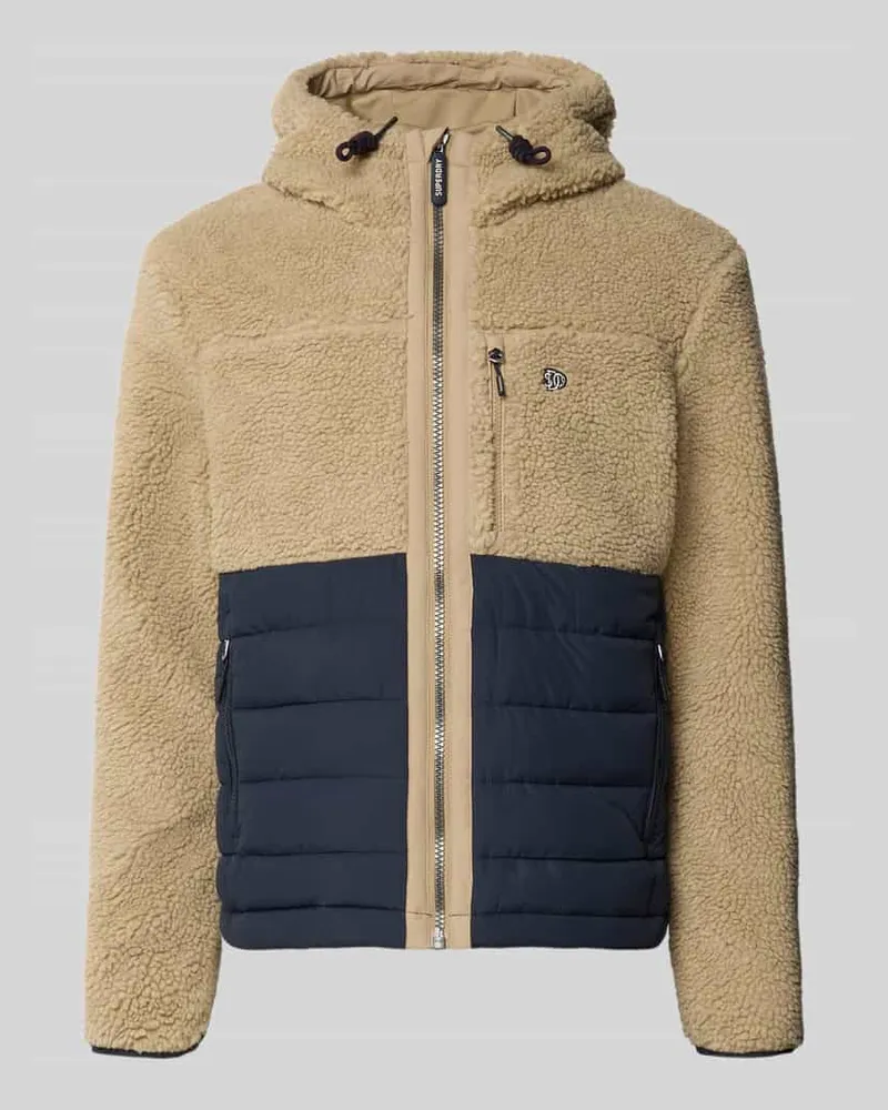 Superdry. Regular Fit Jacke mit Teddyfell Modell 'Borg Beige
