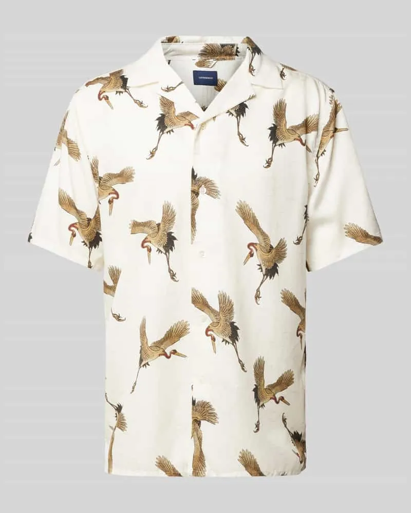 Lindbergh Modern Fit Freizeithemd mit Allover-Muster Modell 'Tencel Offwhite