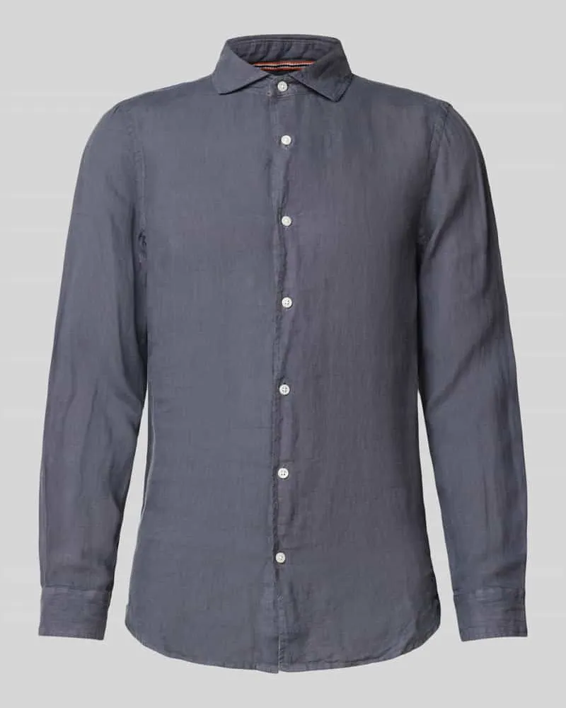 Superdry. Regular Fit Leinenhemd mit Haifischkragen Modell 'Vacation Anthrazit