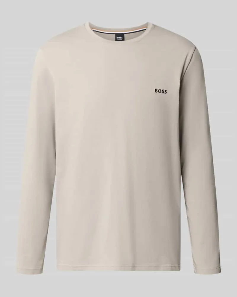 HUGO BOSS Langarmshirt mit kleinem Logo-Schriftzug Stein