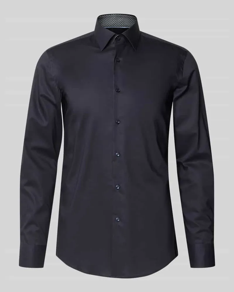 HUGO BOSS Slim Fit Businesshemd aus reiner Baumwolle Modell 'HANK Marine