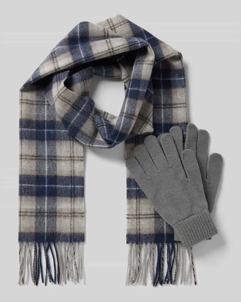 Barbour Handschuhe und Schal im Set aus Woll-Mix Mittelgrau