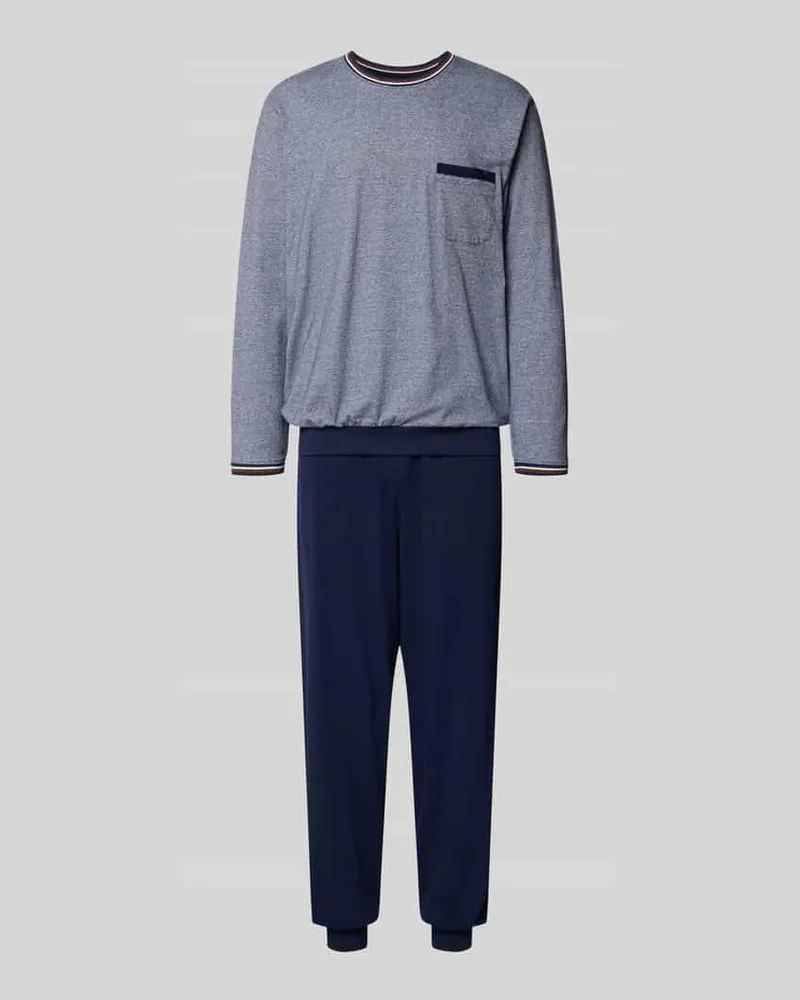 Bugatti Regular Fit Pyjama mit Rundhalsausschnitt Marine