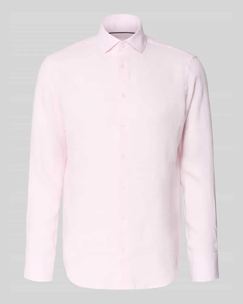 Christian Berg Regular Fit Leinenhemd mit Kentkragen Hellrosa