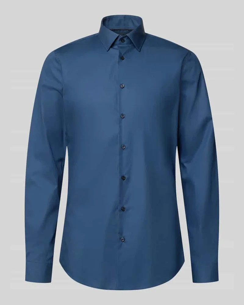 JAKE*S Extralanges Slim Fit Business-Hemd mit Kentkragen Rauchblau
