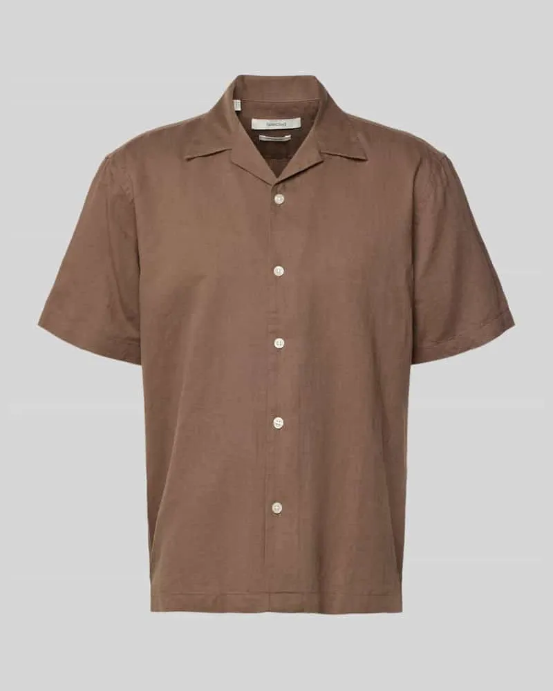 Selected Homme Relaxed Fit Freizeithemd aus Leinen-Baumwoll-Mix Modell 'RLXCLAY Schoko