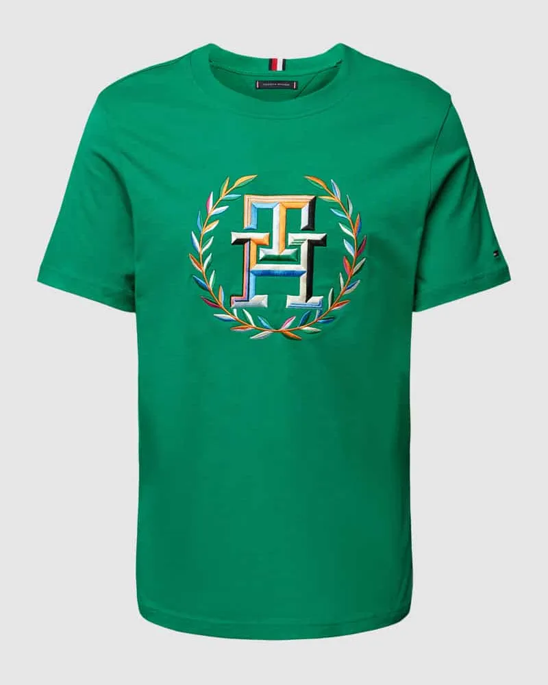 Tommy Hilfiger Regular Fit T-Shirt mit mehrfarbigem Label-Stitching Hellgruen