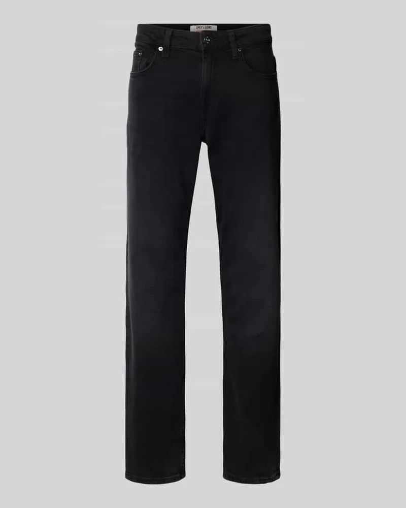 Only & Sons Regular Fit Straight Leg Jeans aus Baumwoll-Mix Modell 'WEFT Black