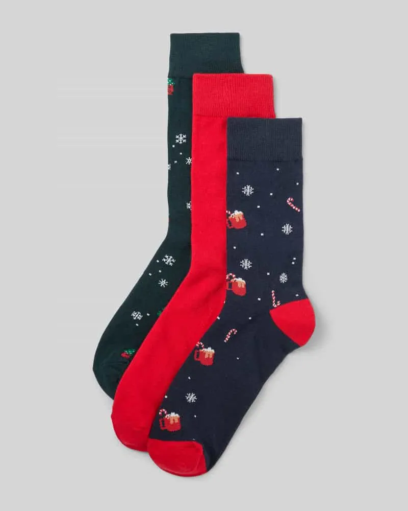 Jack & Jones Socken mit Weihnachtsmotiv im 3er-Pack Marine