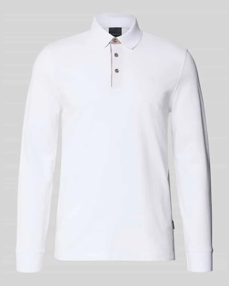Bugatti Regular Fit Poloshirt mit Kontrastkragen und Label-Stitching Weiss