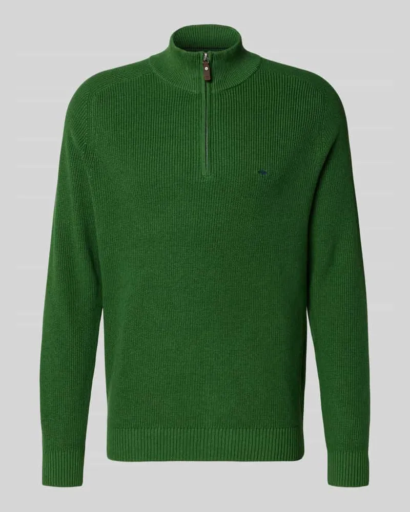 Fynch-Hatton Strickpullover mit Troyer-Kragen und Label-Stitching Gruen