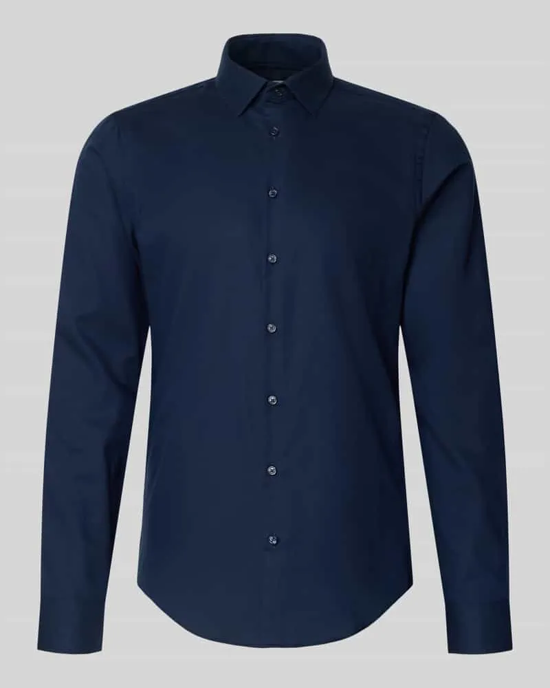 JAKE*S Slim Fit Business Hemd aus Baumwolle mit Kentkragen Marine