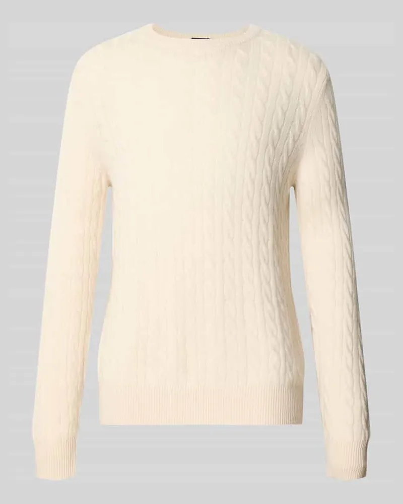 Christian Berg Slim Fit Strickpullover aus reinem Kaschmir mit Zopfmuster Offwhite