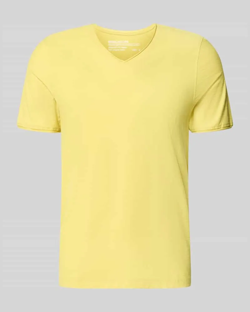 McNeal T-Shirt mit V-Ausschnitt und Rollsaum Senf