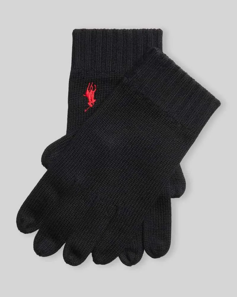 Ralph Lauren Fingerhandschuhe aus Wolle mit Logo-Stickerei Black