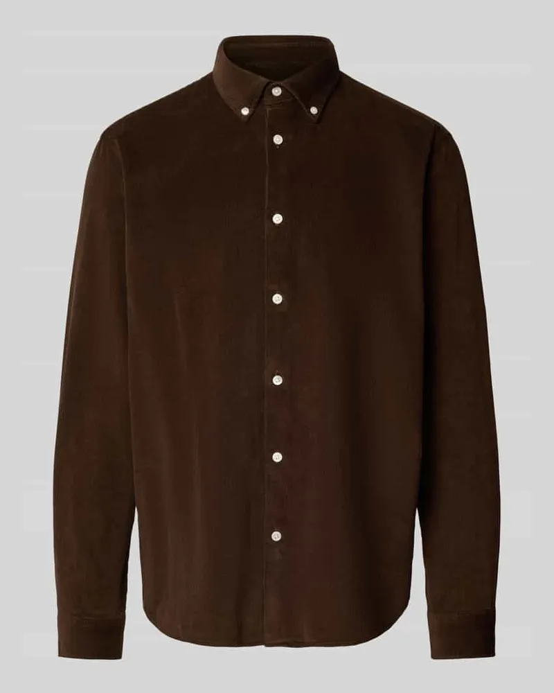 Selected Homme Regular Fit Cordhemd aus reiner Baumwolle Modell 'DANNI Dunkelbraun