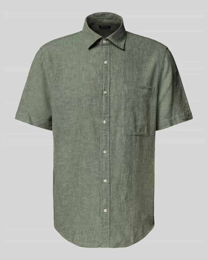 McNeal Regular Fit Freizeithemd aus Leinen-Baumwoll-Mix Oliv