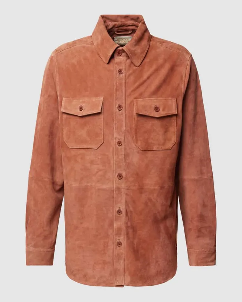 Scotch&Soda Hemdjacke in Leder-Optik Modell 'Suede Hellbraun