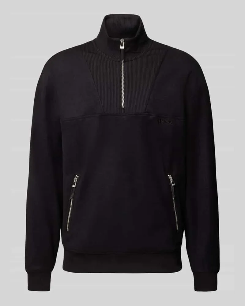 HUGO BOSS Regular Fit Troyer aus Baumwoll-Mix Modell 'Deren Black