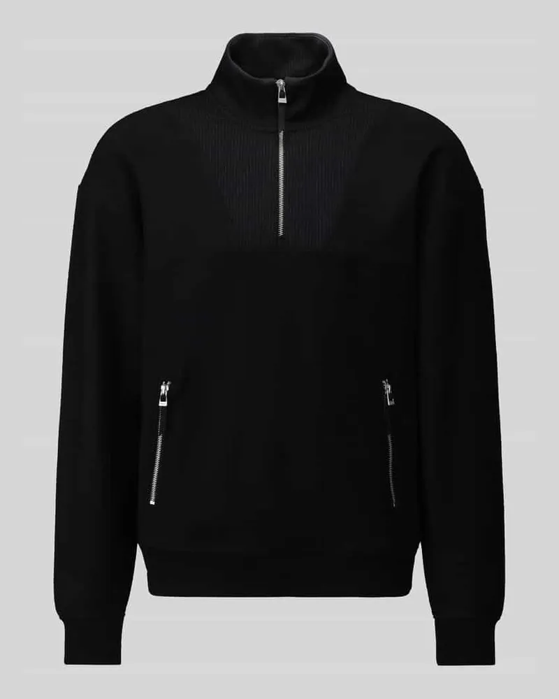 HUGO BOSS Regular Fit Troyer aus Baumwoll-Mix Modell 'Deren Black