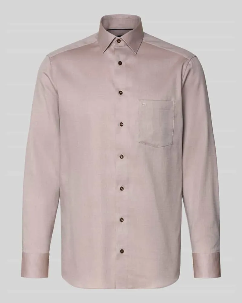 Olymp Regular Fit Business-Hemd aus Baumwolle mit Kentkragen Sand