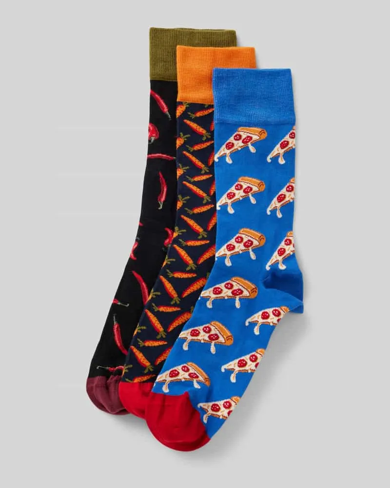 DillySocks Socken mit Motiv-Stitching Modell 'Food Enthusiast' im 3er-Pack Marine