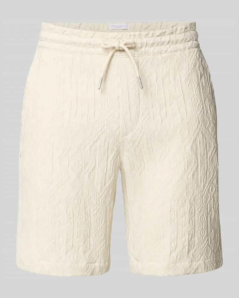 Lindbergh Shorts aus Viskose-Mix mit Strukturmuster und elastischem Bund Weiss