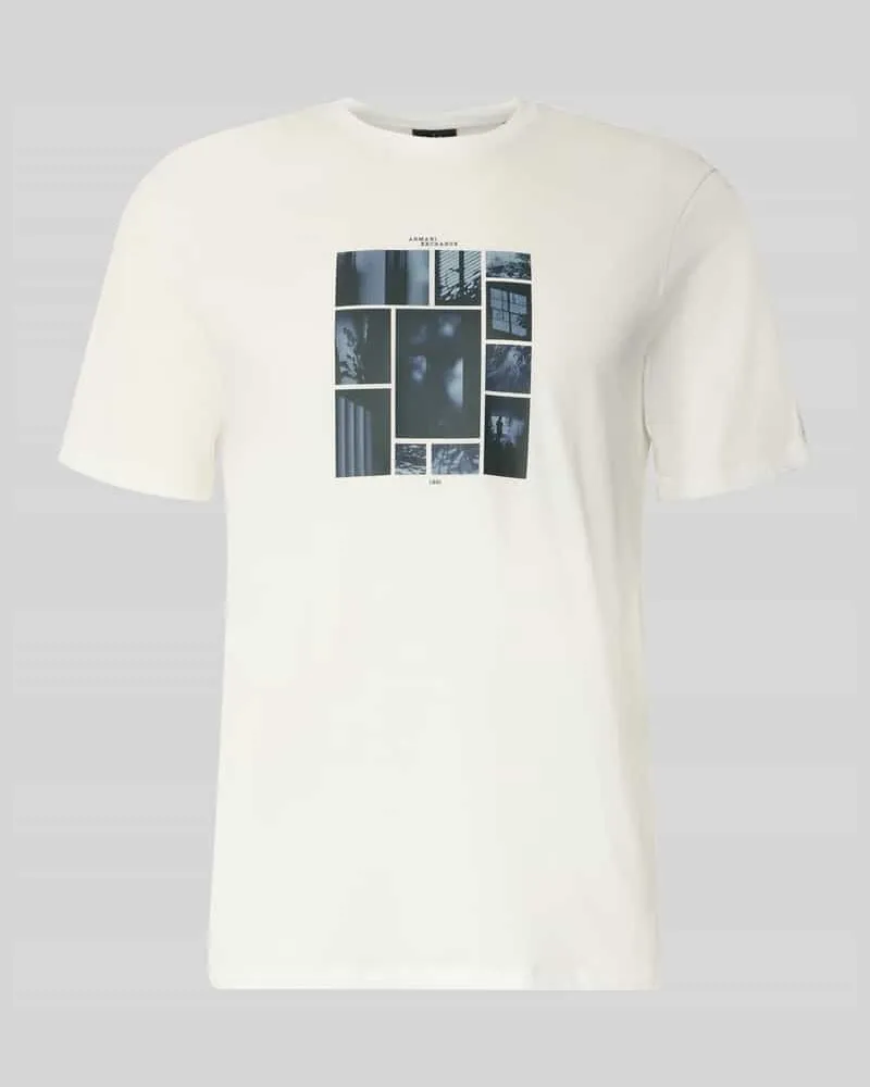 Armani Exchange Slim Fit T-Shirt mit Motiv-Print Weiss