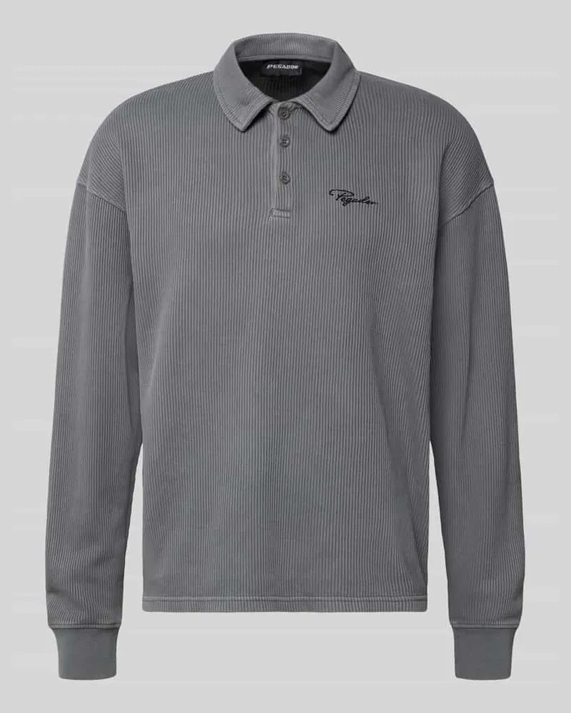 PEGADOR Longsleeve mit Polokragen und Logo-Stitching 