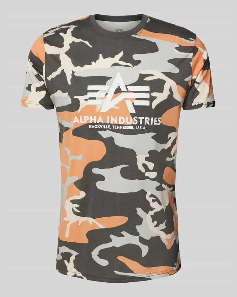 Alpha Industries T-Shirt mit Label-Print Orange