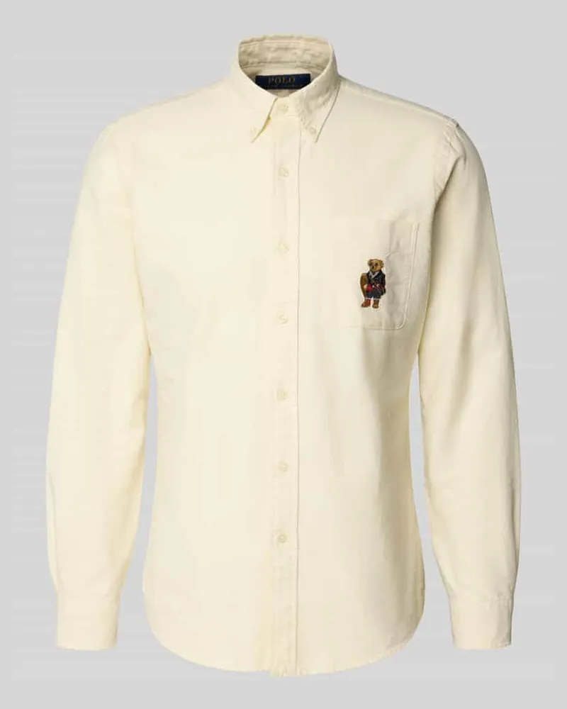 Ralph Lauren Custom Fit Freizeithemd mit Motiv-Stitching Offwhite